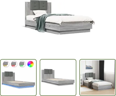 Produktbild von The Living Store Bettgestell mit Kopfteil und LED-Leuchten Grau Sonoma 90x200 cm