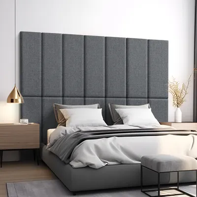 Image de Coussins muraux « Carpino » Panneau rembourré Lot de 2 Textile 90 x 30 cm Gris foncé