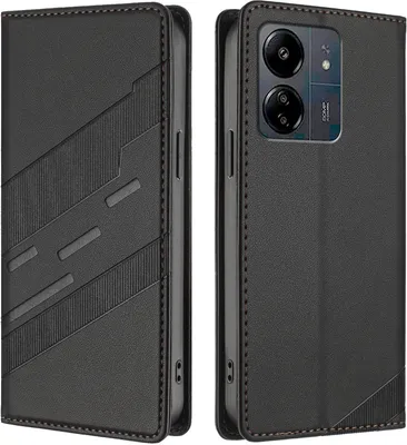 Image de Etui pour Xiaomi Redmi 13C /Poco C65/Poco M6 5G, étui portefeuille en cuirPolyuréthaneavec fente pour cartes et fonction stand Schwarz
