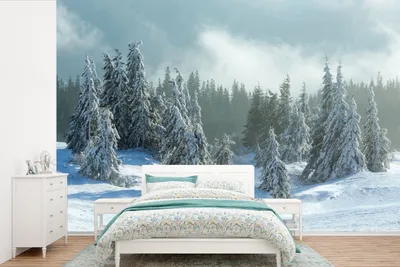 Produktbild von MuchoWow® Fototapete für Wohnzimmer oder Schlafzimmer Wandtapete Vinyl Motivtapete Wald - Schnee - Winter - 420x280 cm - Zimmer für Kinder