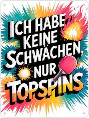 Produktbild von Keine Schwächen, nur Topspins Metallschild XL in 21x28 cm Tischtennisschläger