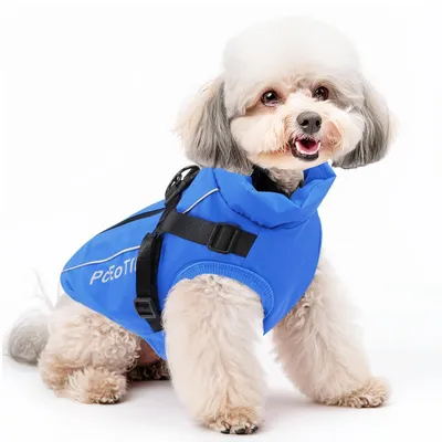 Produktbild von Wasserdichte, reflektierende Hundejacke mit Geschirr – Blau – Winter
