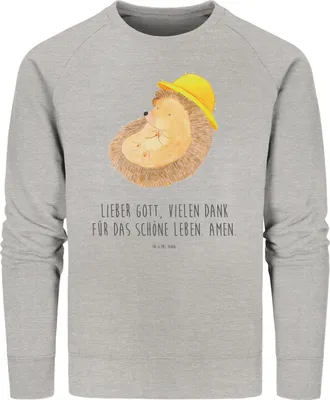 Produktbild von Mr. & Mrs. Panda Baumwoll Pullover Igel Beten Größe S - Heather Grey - Geschenk, Sweatshirt, Leben, Sonnenhut, Organic Sweater, Pulli, Gott, Lustige Sprüche, Bio