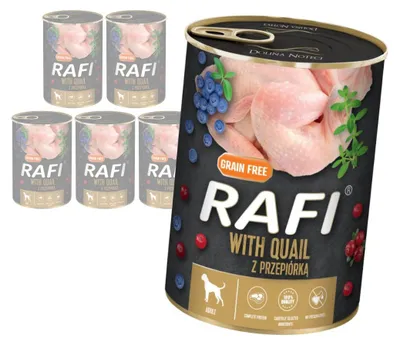 Zdjęcie produktu dla Rafi 6x400g Bezzbożowa Mokra Karma Dla Psa Z Przepiórką Żurawiną I Borówką