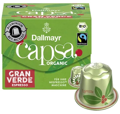 Zdjęcie produktu dla Dallmayr 50991, Kapsułka kawy, Espresso, 56 g, Zielony, DE-ÖKO-001, Pudełko
