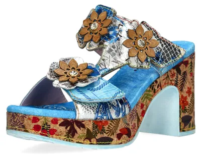 Produktbild von Laura Vita Damen Pantolette Korkoptik Reptilprägung HECALO 05, Größe:37 EU, Farbe:Türkis