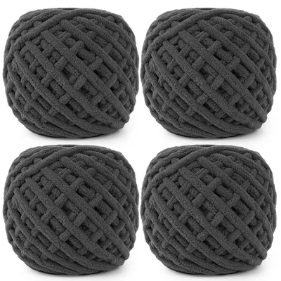 Immagine prodotto di Filato per lavorare a maglia e all'uncinetto, filato spesso, 4 gomitoli da 100 g, color grigio scuro, in poliestere