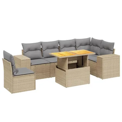 Produktbild von vidaXL 7-tlg. Garten-Sofagarnitur mit Kissen Beige Poly Rattan