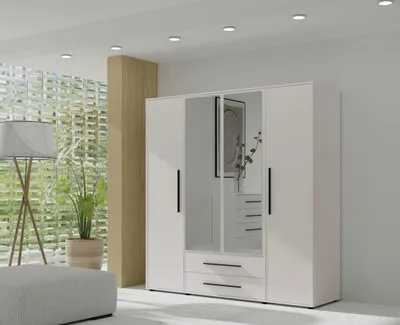 Obrázek produktu pro Šatní skříň se zrcadlem 198 cm ANDELINA - bílá matná