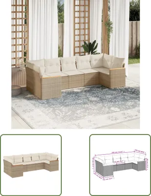 Produktbild von The Living Store 7-tlg. Garten-Sofagarnitur mit Kissen Beige Poly Rattan
