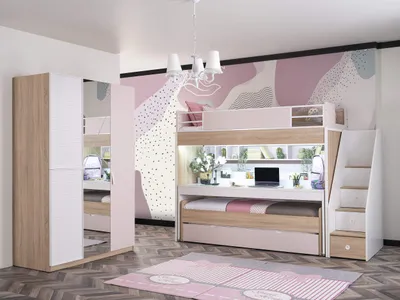 Produktbild von Etagenbett Hochbett Angel in Pink Rosa mit 3 Schlafplätze
