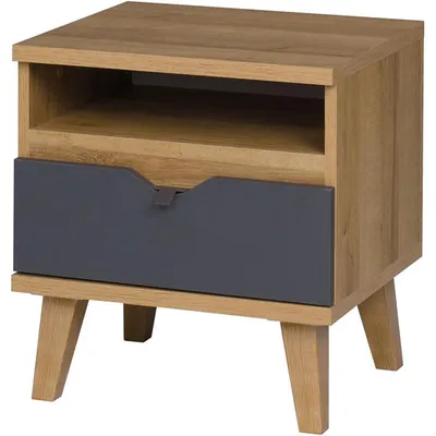 Productafbeelding van Nachtkastje MAMONE ME02, eikenhout met gouden afwerking / grafietkleur
