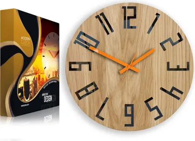 Produktbild von ModernClock, Eichenholz Uhr, wanduhr holz, wanduhr, Slim schwarz 33cm