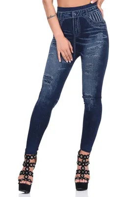 Produktbild von Dámske legíny Jeggings Denim vzhľad vysoký pás modrá S/M/L
