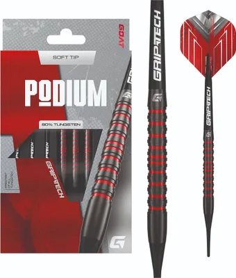 Produktbild von GOAT – Podium Black Red 80% Tungsten Dartpfeile Softtip, Schwarz & Rot, Mit Extra Flights und Shafts, Softdarts, Profi Dartpfeile Set, 3 Softdart Pfeile