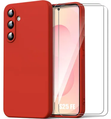 Image de Coque + 2 Verres Trempés pour Samsung Galaxy S25 FE, Silicone Souple Doux Léger Slim Anti-Rayures Rouge