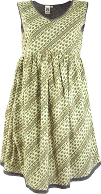Produktbild von Minikleid, Boho Tunikakleid, BlockdruckTunika - Moosgrün/beige, Damen, Baumwolle, Größe: L