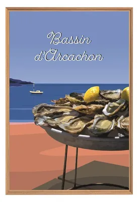 Image de Tableau mural encadré illustration d'Arcachon 65x97 cm, Tableau mural moderne pour décoration intérieure