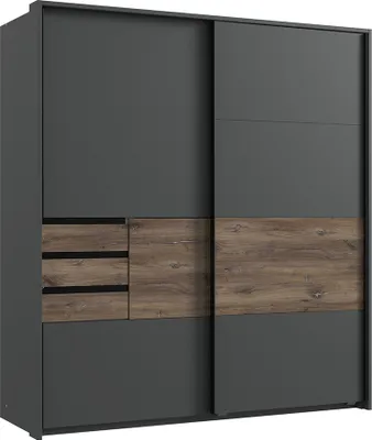 Produktbild von Schlafzimmer Schwebetürenschrank mit 3 Schubkästen in graphit mit Flagstaff Eiche Nb. BREGENZ-43, B/H/T ca. 180/198/65 cm