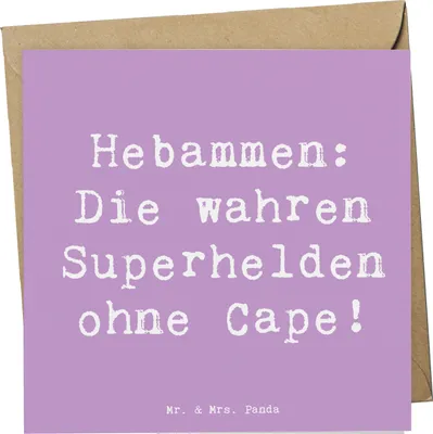 Produktbild von Mr. & Mrs. Panda doppelkarte Spruch Hebamme Superheld - Lavendeltraum - Geschenk, Geburtsvorbereitung, Glückwunschkarte, Dankbarkeit, kreative Geschenke, Geburt, Beruf