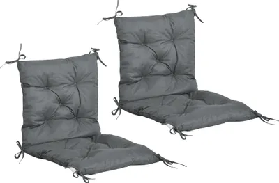 Image de Lot de 2 coussins de chaise d'extšŠrieur, galette de chaise avec attaches, coussins de jardin pour terrasse ou balcon, 98 x 50 x 8 cm, gris