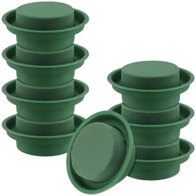 Productafbeelding van Bloemenschuim met schaal - Set van 8 stuks - Voor bloemstukken - 12 x 3 cm, rond