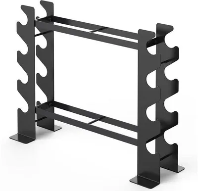 Productafbeelding van Unyqoos® Hantelrek – ruimtebesparende, 2-laags opbergstation voor thuisgebruik, staal met poedercoating, draagvermogen 100 kg, geschikt voor dumbbells, halterstangen en kettlebells