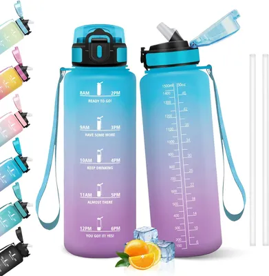 Obrázok produktu pre Fľaša na vodu s brčkom, objem 1,5 l, s tesnením proti úniku, vhodná do školy a na šport