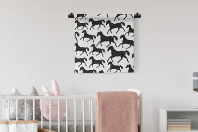 Produktbild von MuchoWow® Wandteppich Wandbehang Pferde - Schwarz - Weiß - Mädchen - Kinder - Mädchen 60x60 cm Tapisserie Dekoration Wandtuch - Dekorationen - Wand Decke
