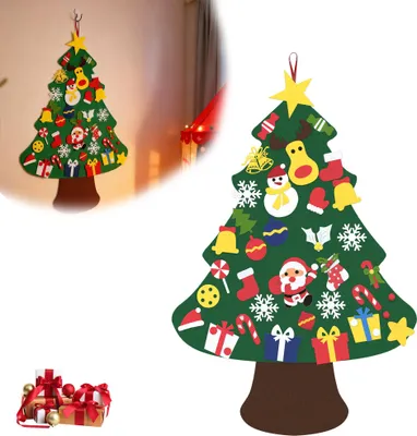 Produktbild von UISEBRT Filz Weihnachtsbaum Kinder DIY Set A, 36 Teile, 100 cm, Basteln & Dekorieren für Wand & Tür, Hängend, Weihnachtsdeko, Rentier Typ, Geschenkideen