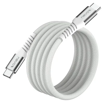 Immagine prodotto di nevox Nevox USB 2.0 cable, USB-C male > USB-C male 48V / 5A (white, 2 meters, PD 3.1, charging with up to 240 watts, magnetically retractable)