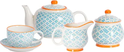 Produktbild von Nicola Spring 15-teiliges handbedrucktes Teeservice - Blau