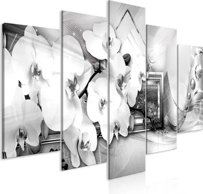 Image de Toile imprimée Fleurs Orchidée 200x100 cm Toile imprimée intissé 5 pièces Impression artistique moderne Tableaux muraux XXL Décoration murale Design Tableau mural - Abstrait Diamant gris b-A-0685-b-m