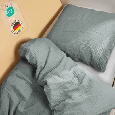 Immagine prodotto di Biancheria da letto per bambini Laleni 200x135 cm e 80x80 cm in cotone, mussola in blu