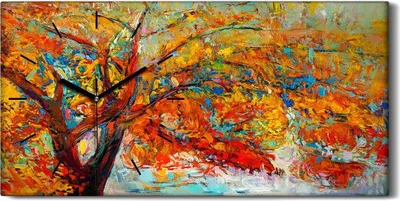 Produktbild von Leinwand Uhr Küche Wohnzimmer Bild 60x30 Wand Kunst Bild Landschaft Baum Herbst - schwarze Hände
