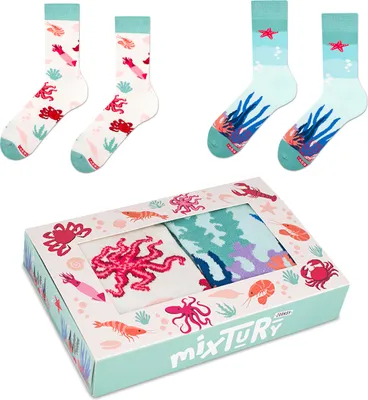 Produktbild von ZOOKSY - Lustige Bunte Socken für Damen und Herren (2 Paar) I Funny Socks I Verrückte Motivsocken mit Baumwolle I Bunt Motiv Socke I Schätze des Meeres Motive I Große: 41-46