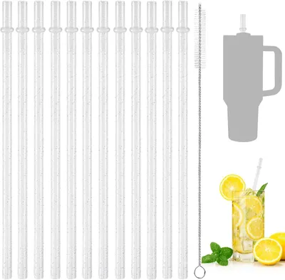 Produktbild von Glänzende, wiederverwendbare Plastikstrohhalme – Set mit 12 Stück – für 40-Unzen-Becher