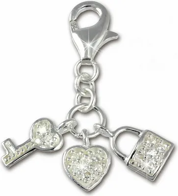 Produktbild von SilberDream Charm Anhänger Herz Schlüssel weiß Zirkonia 925 Silber FC224W