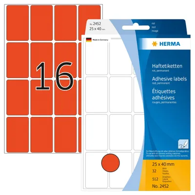 Produktbild von Vielzwecketiketten rot 25x40 mm Papier matt 512 St.