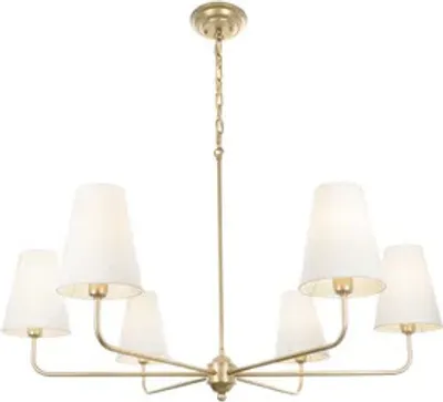 Produktbild von Kronleuchter Classy Plus - Gold Modernes Design Weißer Lampenschirm Elegante Pendelleuchte Hängeleuchte Stilvolles Hochwertige