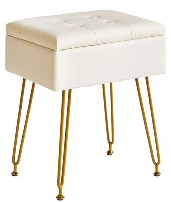 Image de Pouf de rangement multifonctionnel avec couvercle rabattable - Blanc