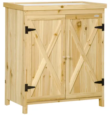 Image de Armoire de jardin armoire de rangement de jardin plateau en mšŠtal galvanisšŠ en bois massif 80 x 45 x 92 cm bois naturel