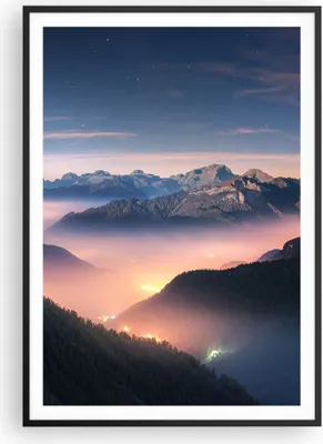 Produktbild von Gerahmtes Poster - Schwarzer Rahmen - Berge Wolken Nebel - 70x100 cm - Wand Bild - Wanddeko - Wandbilder - Kunstposter - Wandposter - Bilderrahmen - Bilder - Kunstdruck - P2BPA70x100-5004