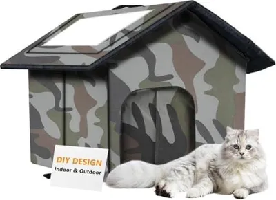 Produktbild von Katzenhaus Outdoor, Katzenhöhlen Für Draußen Winterfest Wasserdicht, Faltbare Wasserdicht Wetterfester Katzenhöhle Haustierhaus, Katzenhaus Tierheim Für Streuner Haustiere