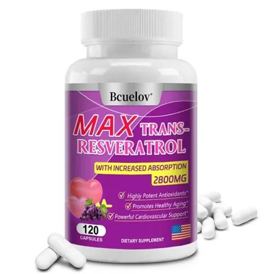 Image de MAX Trans-Resveratrol 2800 mg (120 gélules) Complément alimentaire, anti-âge, antioxydant, cœur, circulation sanguine, glycémie, santé cardiaque