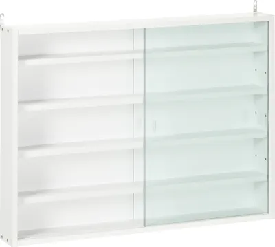 Produktbild von HOMCOM Vitrine, Sammlervitrine, Wandvitrine mit 4 verstellbaren Einlegeb?den und 2 Glasschiebetš¹ren fš¹r Sammlungen, Dekoration, Figuren, 80 x 9,5 x 60 cm, wei?
