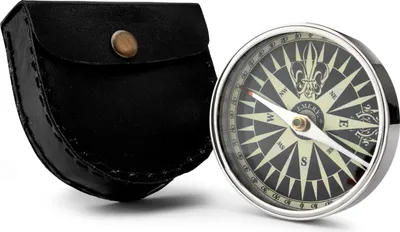 Produktbild von NKlaus Maritim Kompass mit Leder-Etui aus Messing verchromt Wanderkompass Taschenkompass 11805