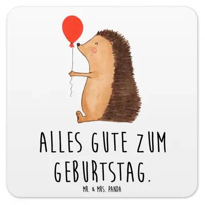 Produktbild von Mr. & Mrs. Panda Tischuntersetzer Igel Luftballon 6er Set - Weiß - Geschenk, Lustige Sprüche, Untersetzer für Gläser, Glas-Untersetzer, Tassenuntersetzer, Happy Birthday