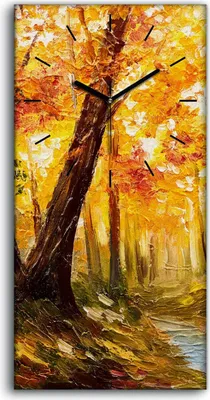 Produktbild von Wanduhr Uhr Wandbild Leinwand 30x60 Gemälde Wald Bäume Herbst Blätter Natur - schwarze Hände