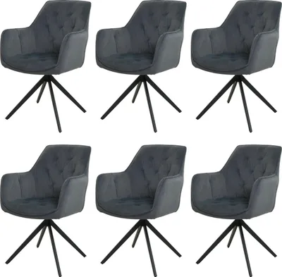 Produktbild von 6er-Set Esszimmerstuhl | HxBxT 87x55x60cm | Sitzhöhe 48cm | Metall Stoff/Textil | Anthrazit | Küchenstuhl Polsterstuhl Stuhl mit Armlehne
